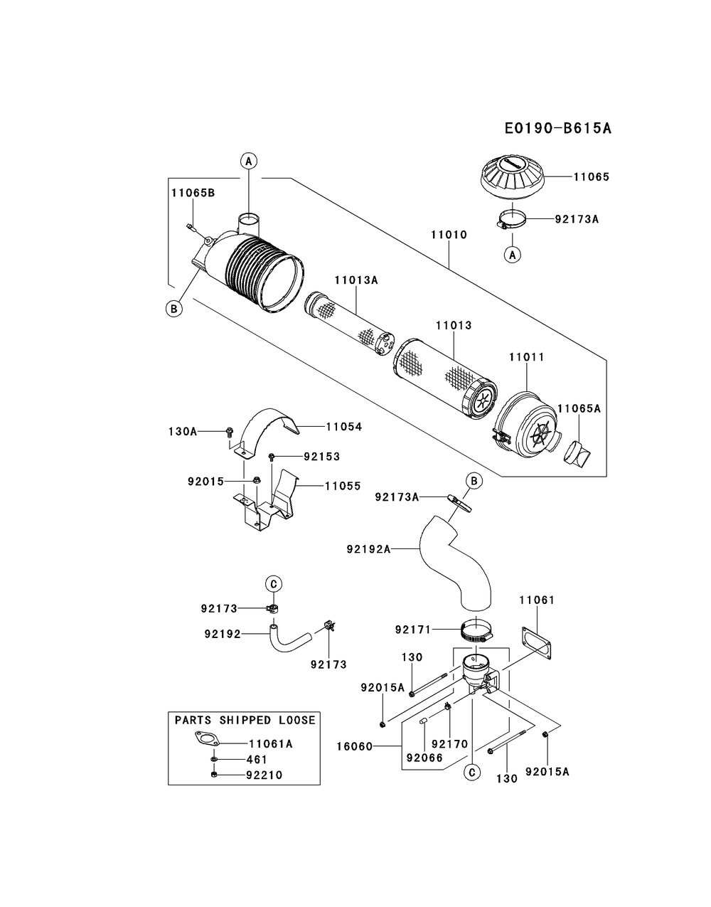 Fxt00v-Ds19 Air Filter And Muffler Diagram and Parts List for FXT00V-DS19  Cub Cadet Lawn Tractor